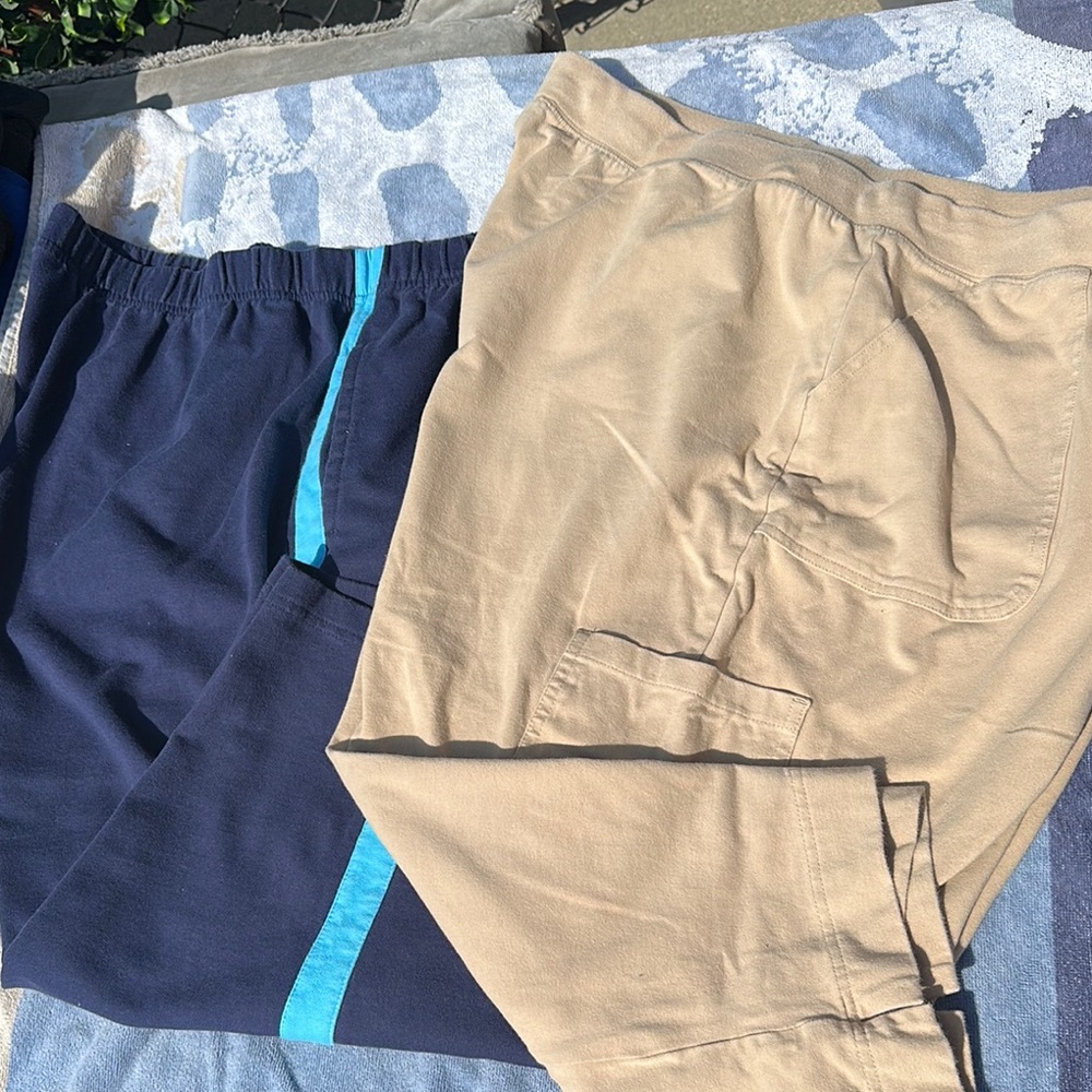 Lot of 2: A Navy blue capri sweat pants and a Tan Casual capri Pants. 2X